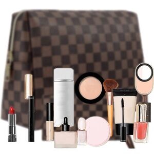Designer Inspired Cosmetic Bag ✨ Checkered Travel Toiletry Organizer
